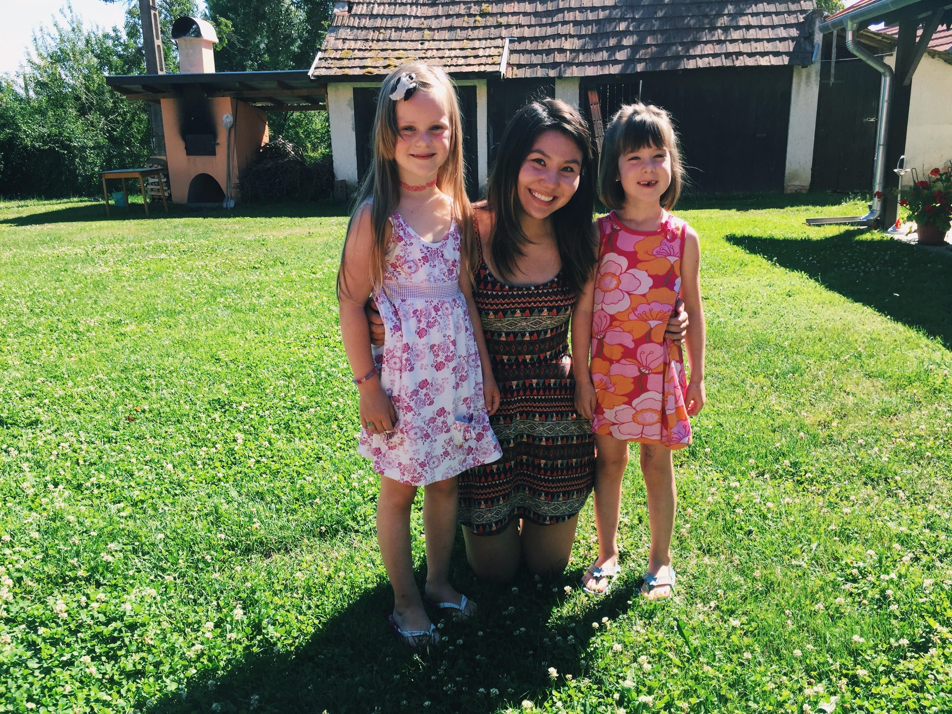 Hungary Slovakia Closing Caitlin with two young students